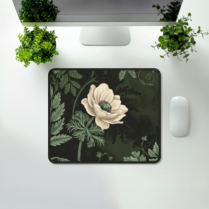 Sage Green Botanical Vintage Art Nouveau Mouse Pad, Dark Floral Green Plants Mousepad, Home Office Decor