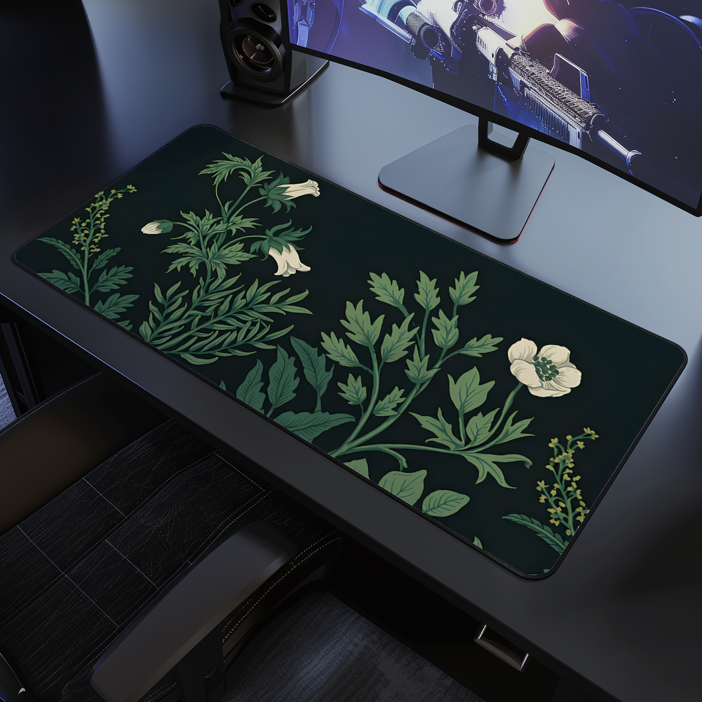 Vintage Sage Green Plants Desk Mat, Large Extended Gaming Mouse Pad, Dark Floral Mouse Pad, Home Office Decor