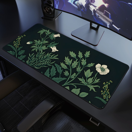 Vintage Sage Green Plants Desk Mat, Large Extended Gaming Mouse Pad, Dark Floral Mouse Pad, Home Office Decor