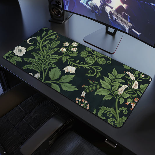 Vintage Sage Green Desk Mat, Art Nouveau Botanical Desk Mat, Large Extended Mousepad, Home Office Decor