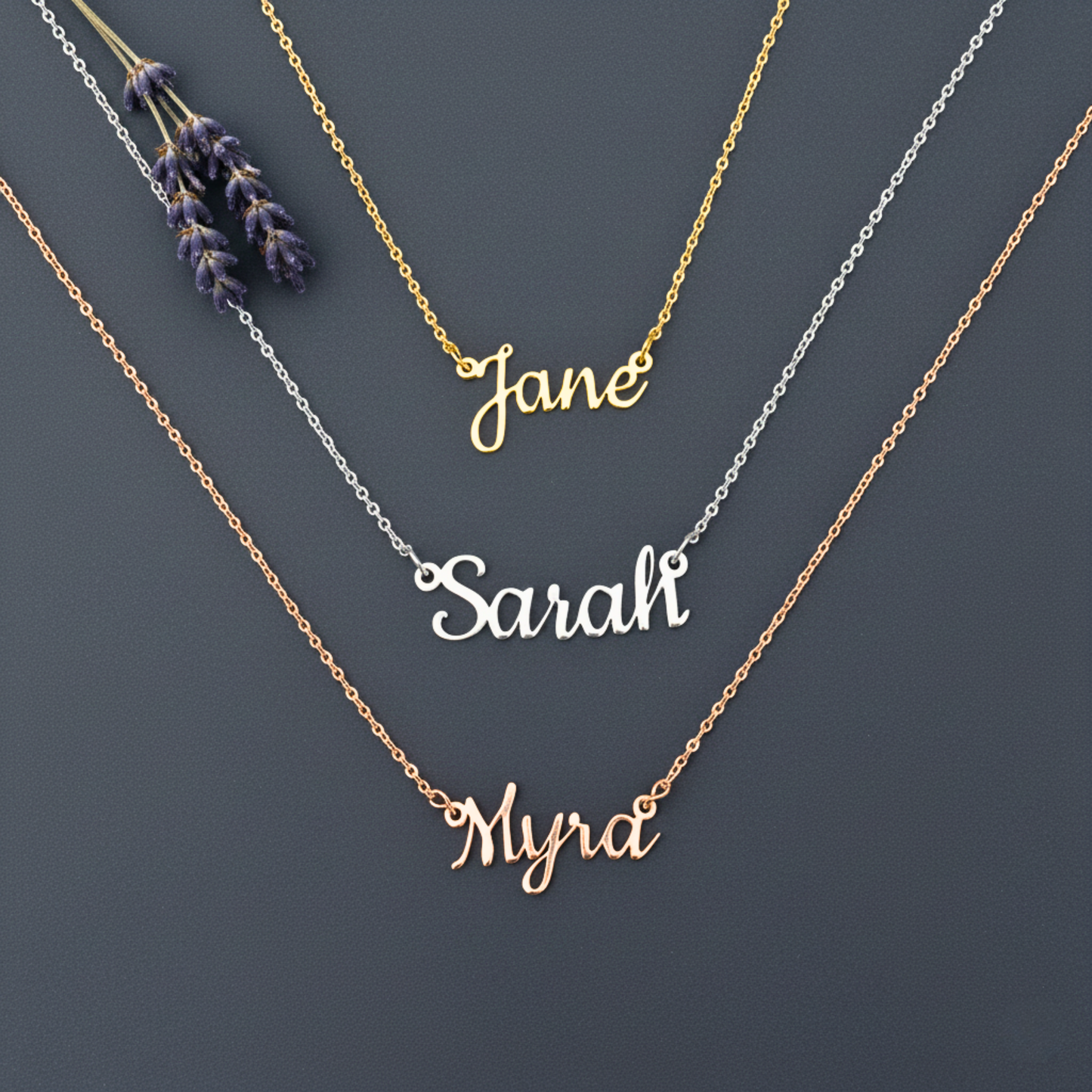 Personalized 18k Gold Plated Name Necklace, Custom Script Initial Name Necklace, Custom Text Necklace