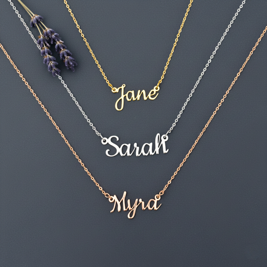 Personalized 18k Gold Plated Name Necklace, Custom Script Initial Name Necklace, Custom Text Necklace
