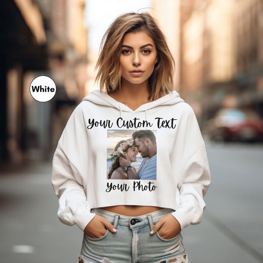 Personalized Cropped Hoodie for Women, Front and Back Custom Photo and Text Hoodie