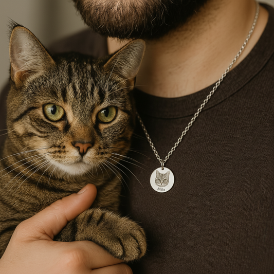 Personalized Pet Portrait Necklace, 18k Gold Plated Custom Dog or Cat Memorial Gift for Kids, Unique Gift for Pet Mom, Pet Lover Gift, Christmas Gift