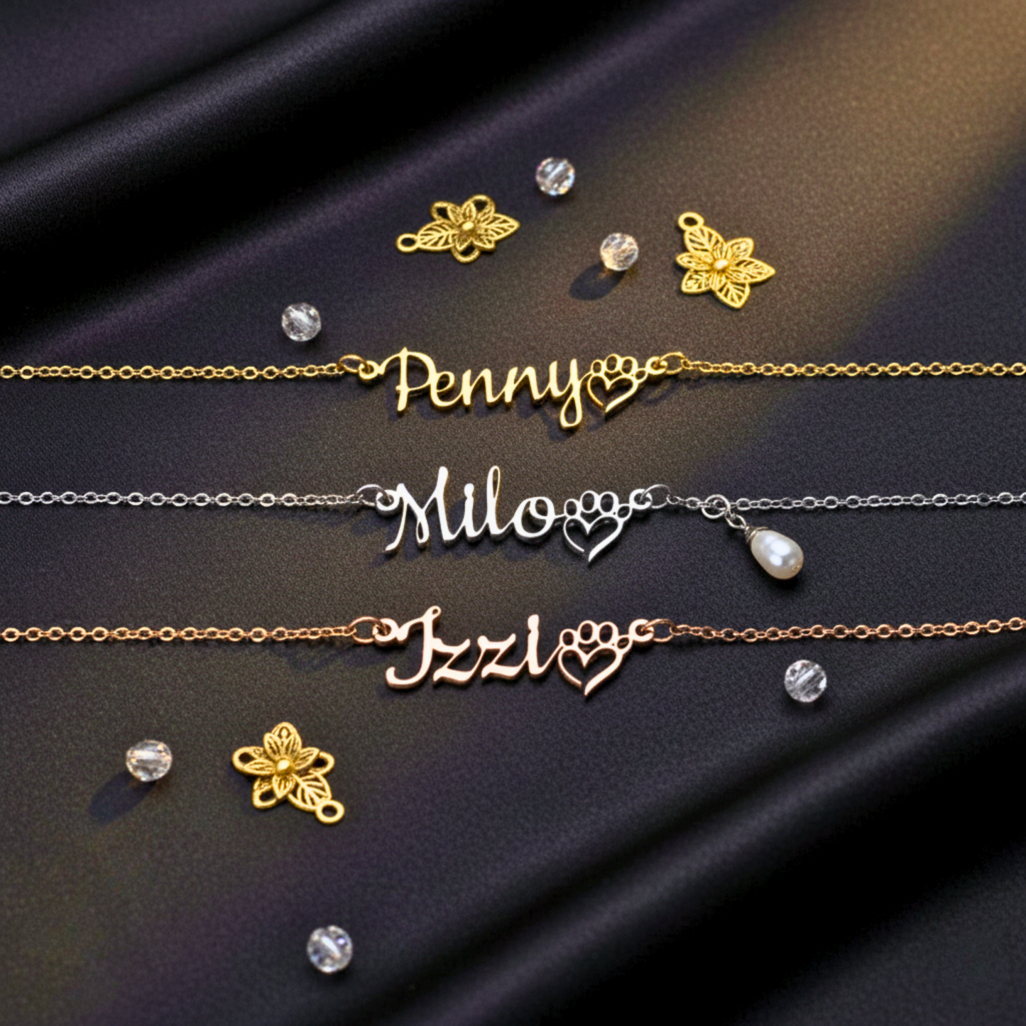 Personalized Pet Paw Name Necklace, 18k Gold Plated Custom Cat Paw Heart Pendant, Custom Dog Name Necklace, Cat Nameplate Necklace
