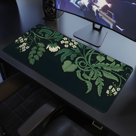 Vintage Botanical Sage Green Plants Desk Mat, Large Extended Gaming Mouse Pad, Home Office Decor