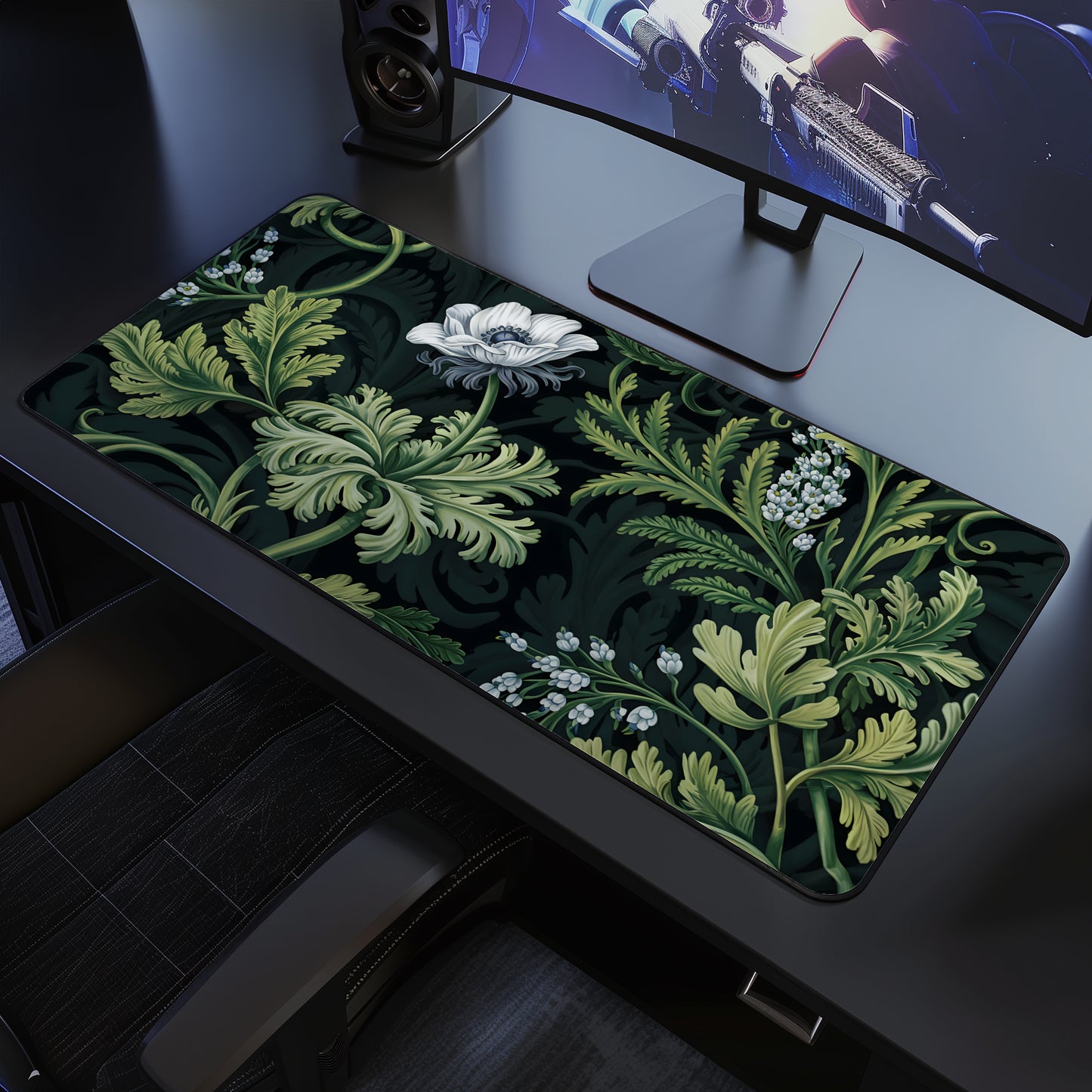 Botanical Floral Sage Green Vintage Desk Mat