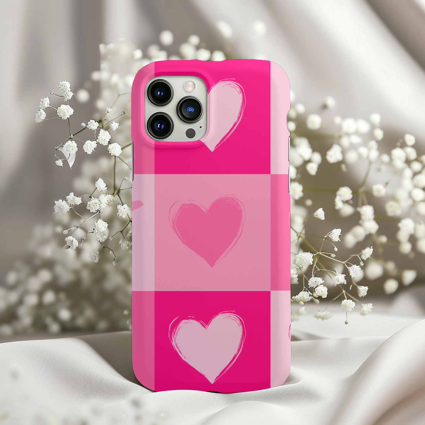 Brush Stroke Checkered Hearts Phone Case for iPhone, Samsung, Tough Phone Case, Valentines Day Gift for Her, Valentine's Day Gift, Baby Shower, Wedding, Bride, Friends Valentine, Friends Gift Valentines Day, Best Friend Valentines Gift, Galentines