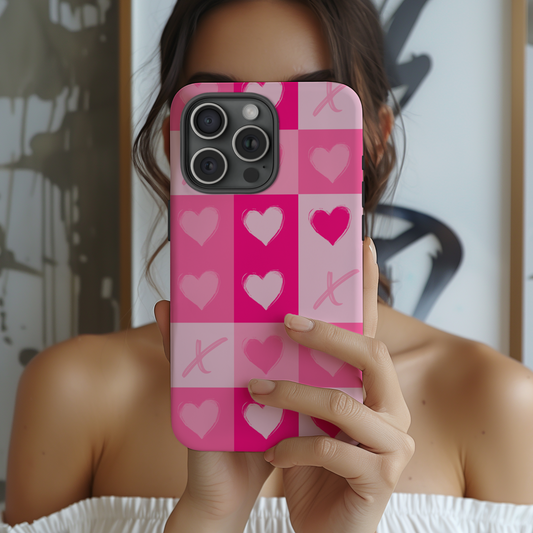 Checkered Hearts Brush Stroke Phone Case for iPhone, Samsung, Tough Phone Case, Valentines Day Gift for Her, Valentine's Day Gift, Baby Shower, Wedding, Bride, Friends Valentine, Friends Gift Valentines Day, Best Friend Valentines Gift, Galentines Gift