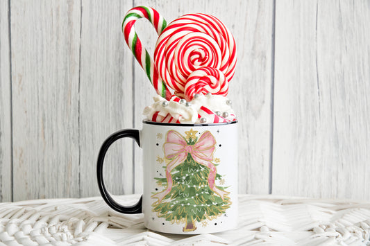Coquette Pink Ribbon Christmas Tree Coffee Mug 11 oz 15 oz