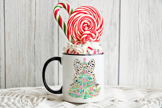 Coquette Christmas Tree Polka Dot Ribbon Bow Coffee Mug 11 oz 15 oz