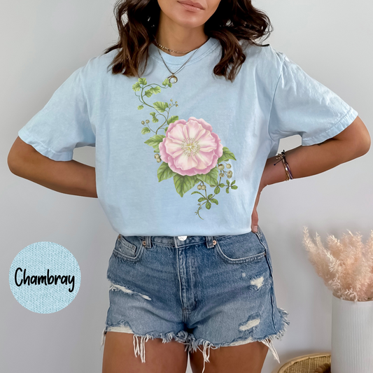 Vintage Vibrant Pink Flower Shirt, Floral Aesthetic Comfort Colors, Gift For Her, Nature Lover Tee, Botanical Outfit