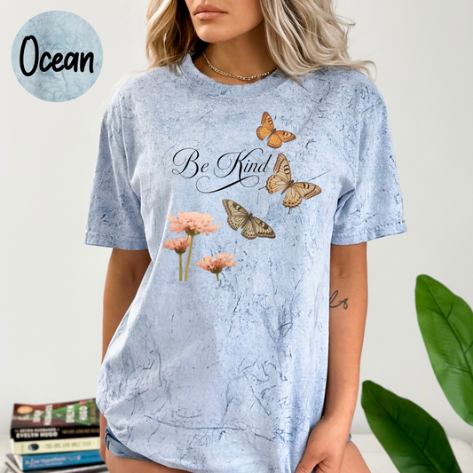 Be Kind Floral Butterfly T-Shirt, Cottagecore Aesthetic Comfort Colors Color Blast Shirt, Gift For Her, Nature Lover Tee, Botanical Outfit