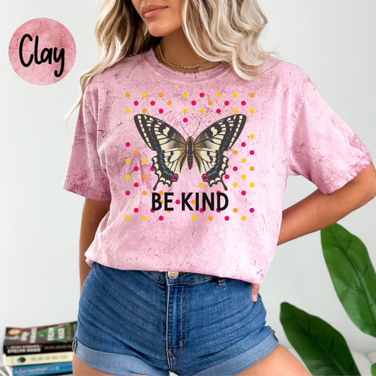 Be Kind Butterfly T-Shirt, Aesthetic Boho Comfort Colors Color Blast Women's Shirt