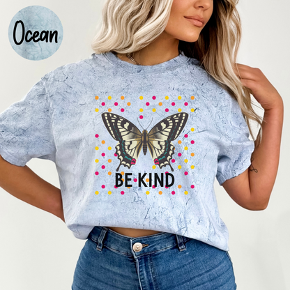 Be Kind Butterfly T-Shirt, Aesthetic Boho Comfort Colors Color Blast Women's Shirt