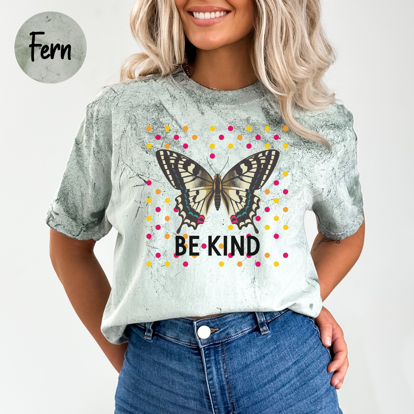 Be Kind Butterfly T-Shirt, Aesthetic Boho Comfort Colors Color Blast Women's Shirt