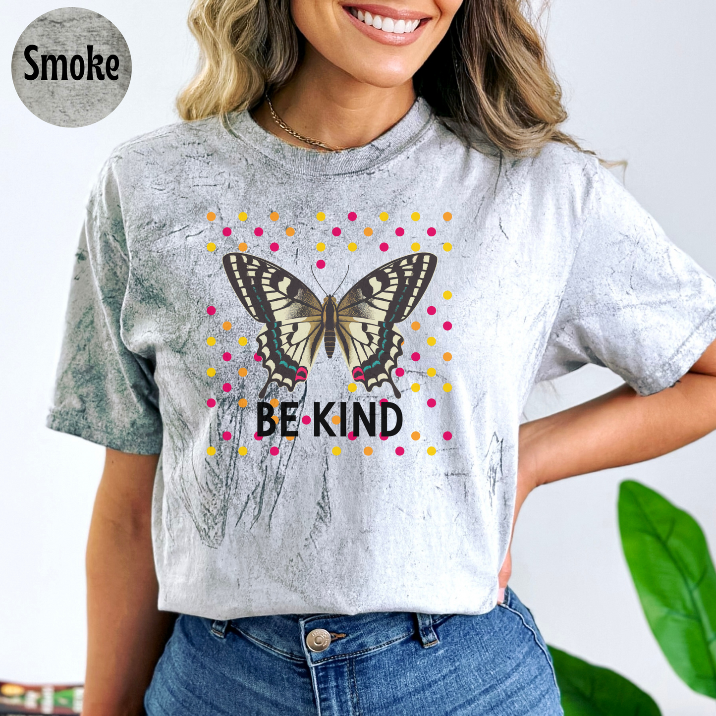 Be Kind Butterfly T-Shirt, Aesthetic Boho Comfort Colors Color Blast Women's Shirt