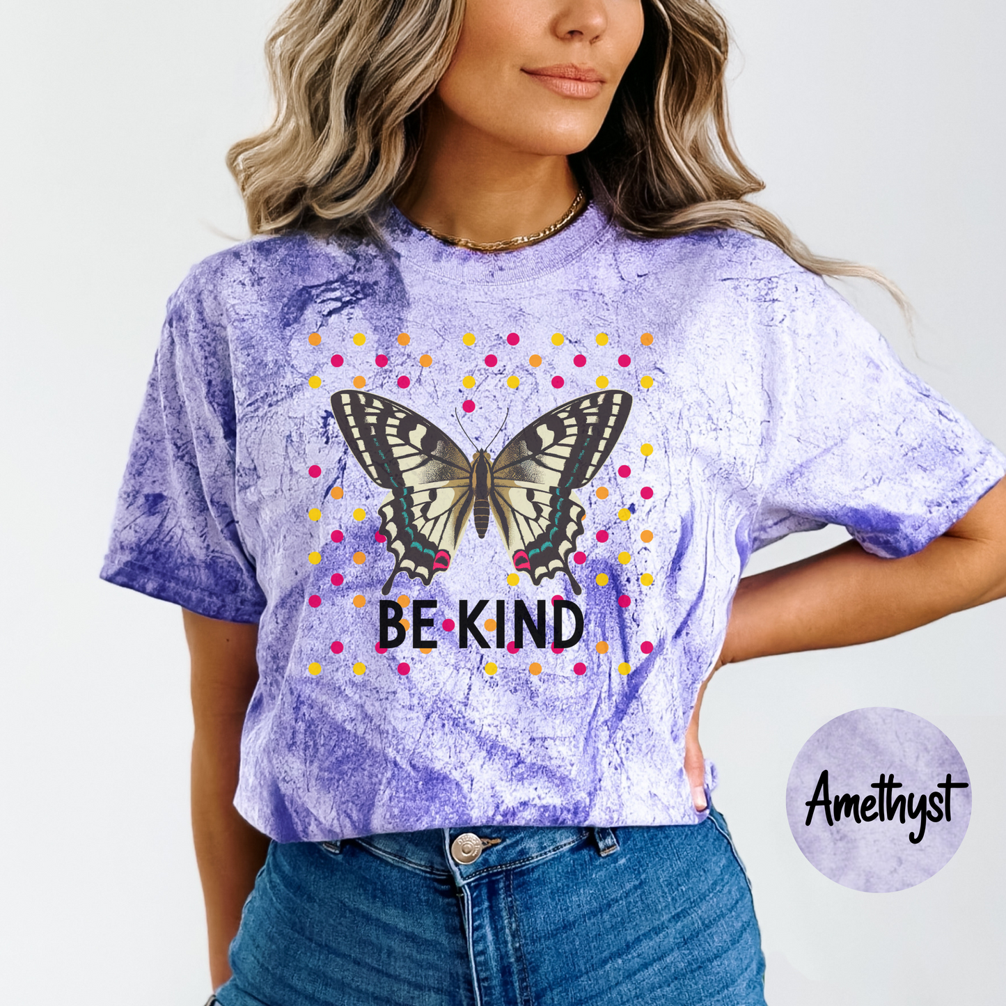 Be Kind Butterfly T-Shirt, Aesthetic Boho Comfort Colors Color Blast Women's Shirt