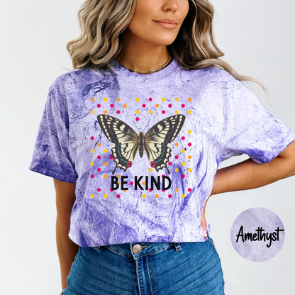 Be Kind Butterfly T-Shirt, Aesthetic Boho Comfort Colors Color Blast Women's Shirt