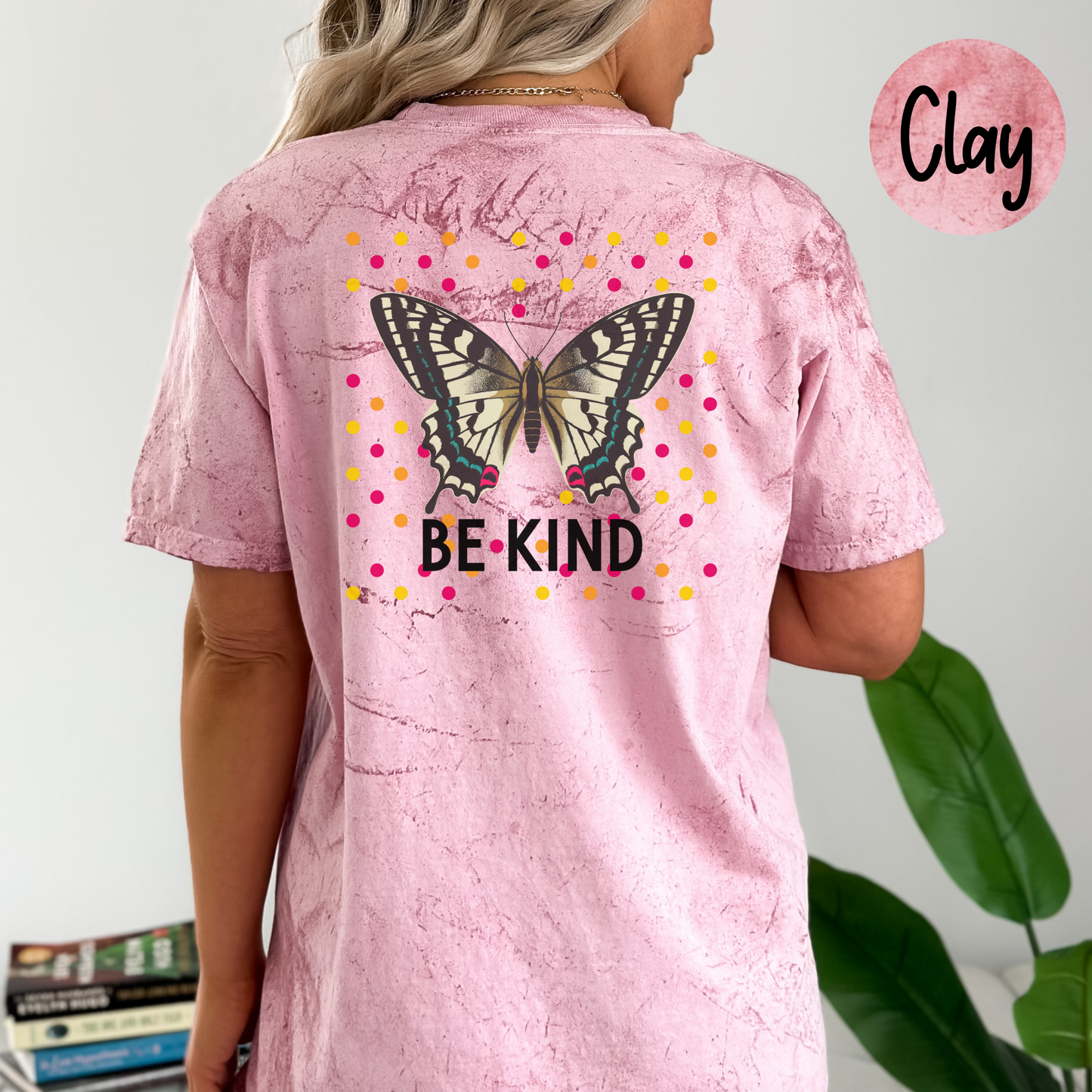 Be Kind Women's Comfort Colors Color Blast Butterfly T-Shirt, Aesthetic Boho Shirt