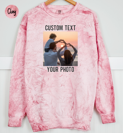 Personalized Sweatshirt, Custom Text And Photo Sweatshirt, Comfort Colors Color Blast Sweatshirts