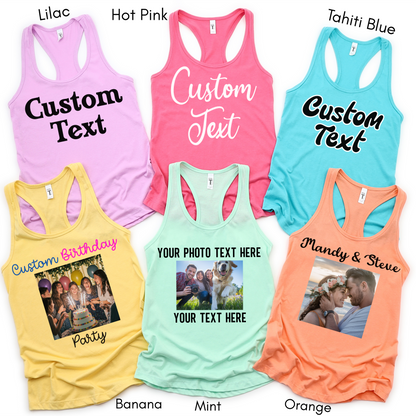 Custom text and photo Womens Racerback Tank Top, Custom Photo Racerback Tank Top, Custom text Racerback Tank Top, Photo Tank Top, Customized Photo Tank Top, Make Your Own Tank Top, Your Photo