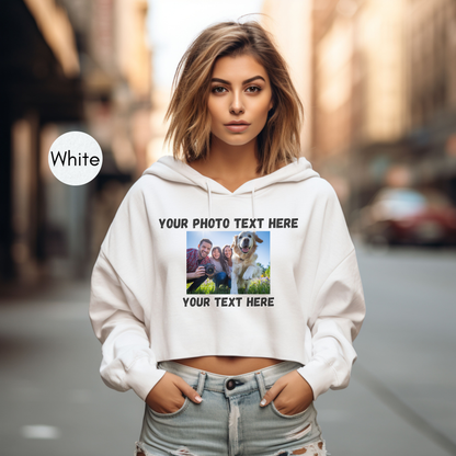 Custom text and photo Womens Cropped Hoodie Sweatshirt, Custom Photo Cropped Hoodie Sweatshirt, Custom text hoodie, Photo Hoodie, Customized Photo Hoodie, Make Your Own Hoodie, Your Photo