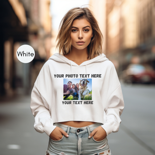 Custom text and photo Womens Cropped Hoodie Sweatshirt, Custom Photo Cropped Hoodie Sweatshirt, Custom text hoodie, Photo Hoodie, Customized Photo Hoodie, Make Your Own Hoodie, Your Photo