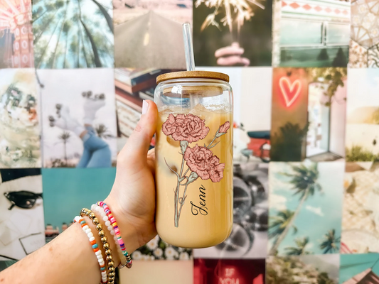 Personalized Birth Flower Tumbler With Name Birth Flower Glass Coffee Cup Mothers Day Gifts Bridesmaid Proposal Party Favor