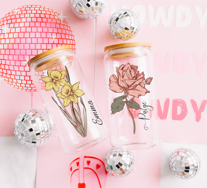 Custom Iced Coffee Cup 16oz Glass Cup, Personalized Can Glass with Lid and Straw, Gift Glass Can Coffee Cup