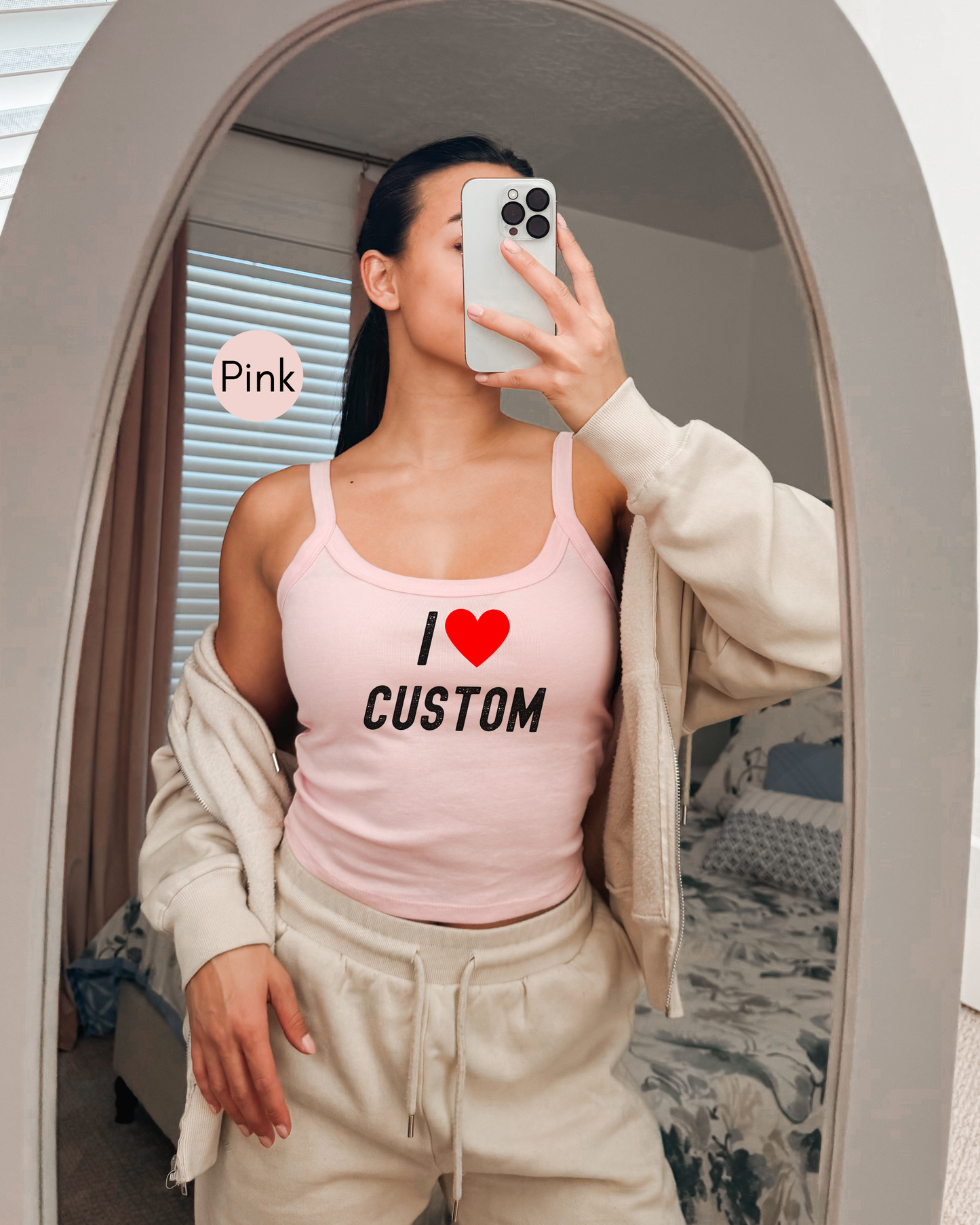 Front and Back I Love Custom Y2K Spaghetti Strap Tank Top, Personalized I Heart Any Text Tank Top, Front and Back I Heart Custom Y2K Spaghetti Strap Tank Top