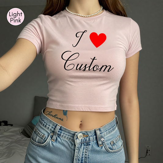 I Love Custom Y2K Baby Tee, Personalized I Heart Any Text Baby Tee, I Heart Custom Y2K Baby Tee
