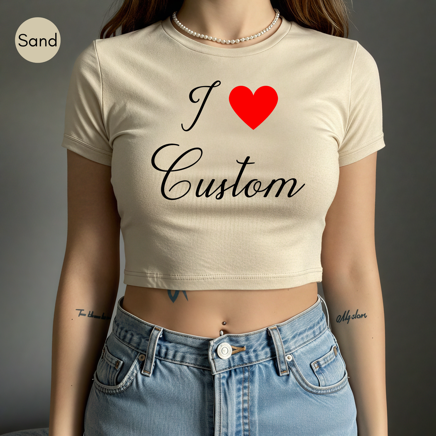 I Love Custom Y2K Baby Tee, Personalized I Heart Any Text Baby Tee, I Heart Custom Y2K Baby Tee