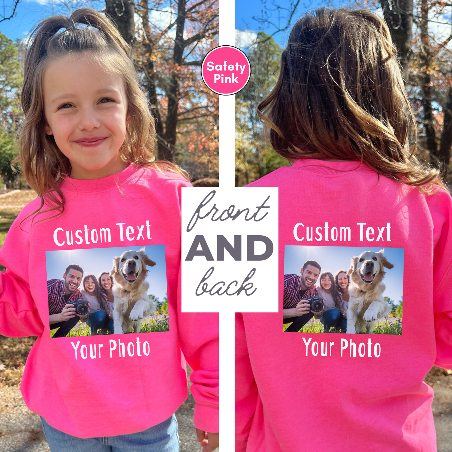 Personalized Front or Back Kids Sweatshirt, Custom Photo and Text Kids Sweatshirt