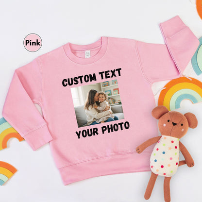 Personalized Front and Back Toddler Sweatshirt, Custom Photo and Text Toddler Sweatshirt