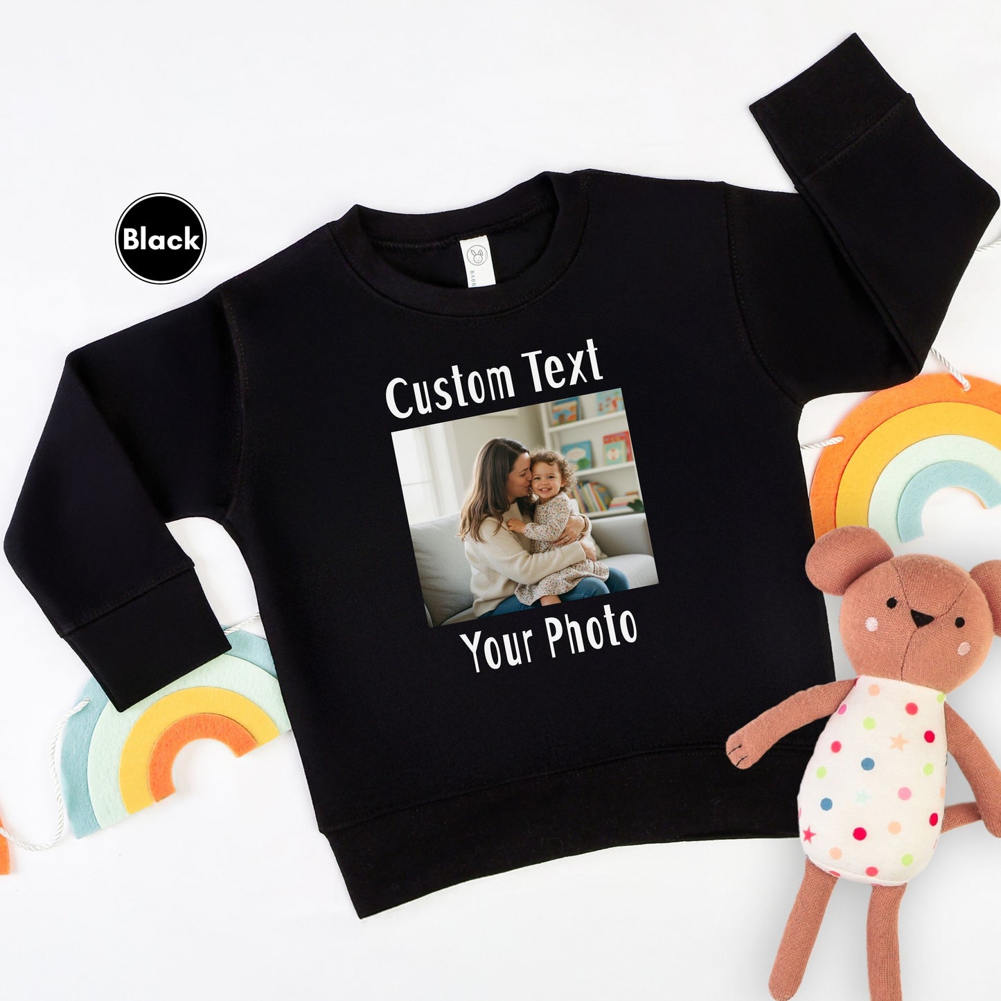 Personalized Front and Back Toddler Sweatshirt, Custom Photo and Text Toddler Sweatshirt