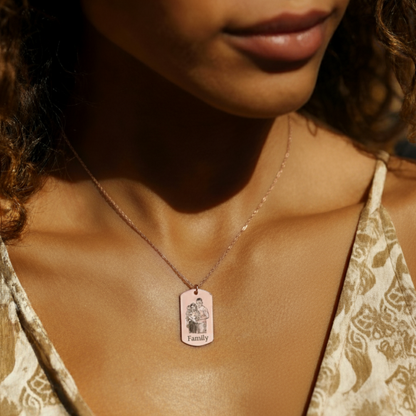 Personalized 18K Gold Plated Engraved Family Portrait Tag Necklace, Custom Photo and Text Necklace, Family Picture Jewelry