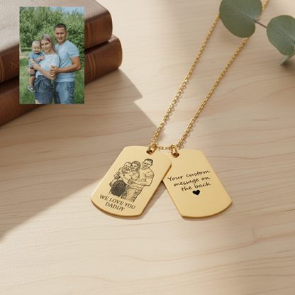 Personalized 18K Gold Plated Engraved Family Portrait Tag Necklace, Custom Photo and Text Necklace, Family Picture Jewelry