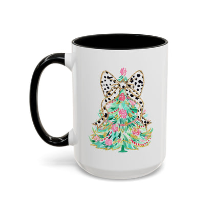 Coquette Christmas Tree Polka Dot Ribbon Bow Coffee Mug 11 oz 15 oz