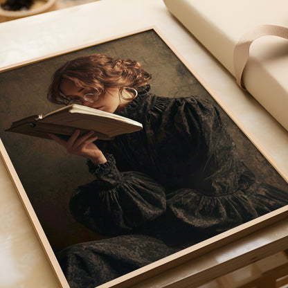 Victorian Woman Reading Book Fine Art Poster, Moody Dark Academia Print, Bookish Print, Vintage Literary Book Lover Wall Art, Home Decor, Unframed