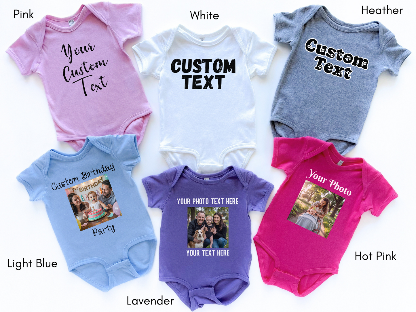 Personalized Short Sleeve Bodysuit for Baby, Custom Photo and Text Baby Bodysuit, Add Your Image Words Logo