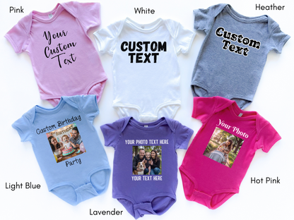 Personalized Short Sleeve Bodysuit for Baby, Custom Photo and Text Baby Bodysuit, Add Your Image Words Logo
