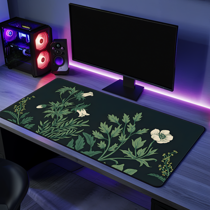 Vintage Sage Green Plants Desk Mat, Large Extended Gaming Mouse Pad, Dark Floral Mouse Pad, Home Office Decor