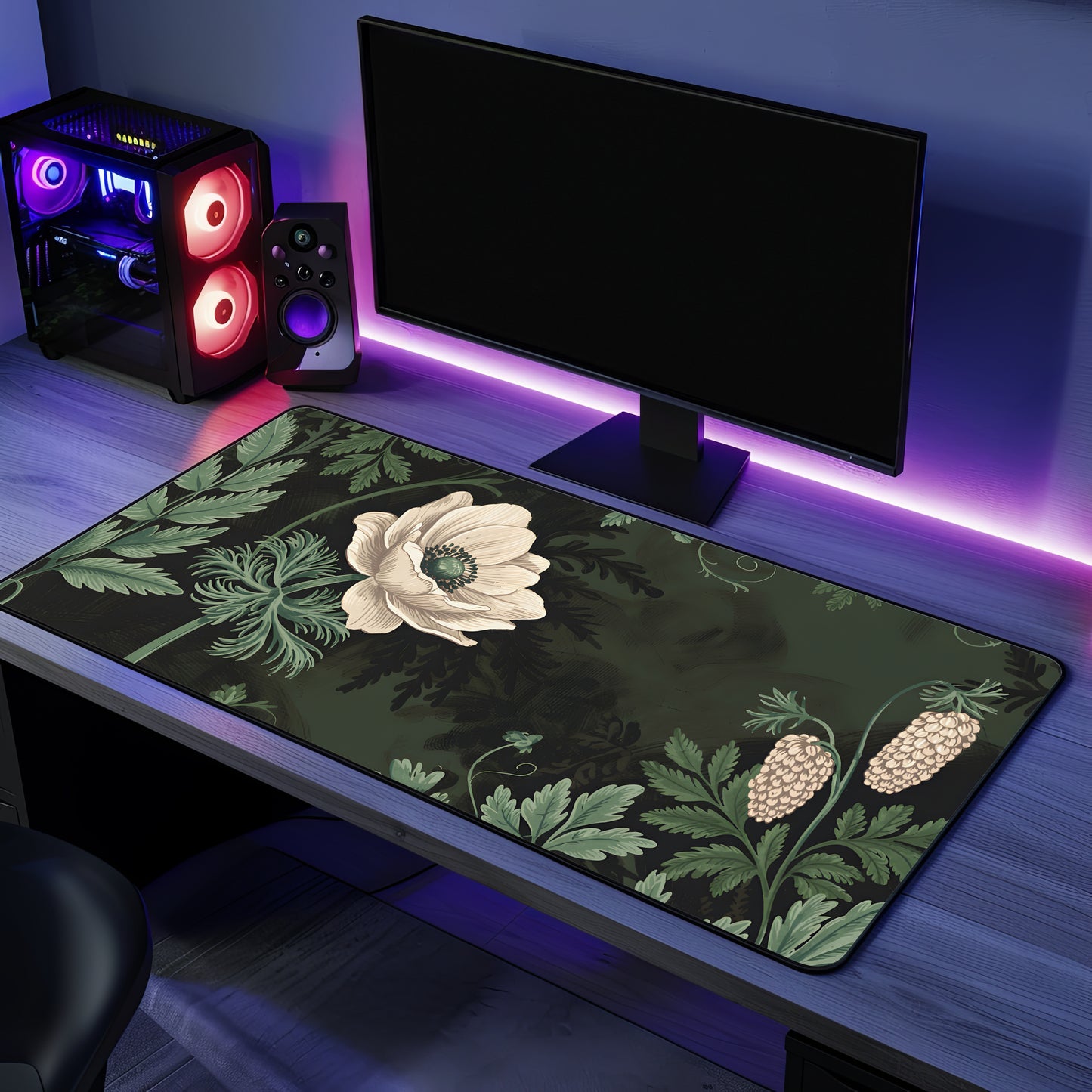 Vintage Art Nouveau Desk Mat, Botanical Large Extended Gaming Desk Mat, Floral Mouse Pad, Home Office Decor