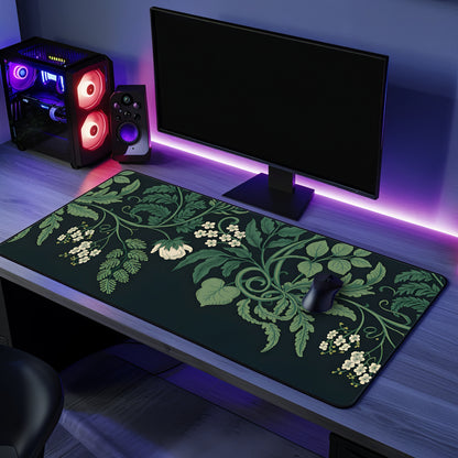 Vintage Botanical Sage Green Plants Desk Mat, Large Extended Gaming Mouse Pad, Home Office Decor