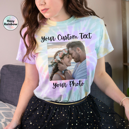 Spiral Tie-Dye Shirt mit individuellem Text und Foto, Personalisiertes Spiral Tie-Dye Shirt, Personalisiertes Spiral Tie-Dye T-Shirts