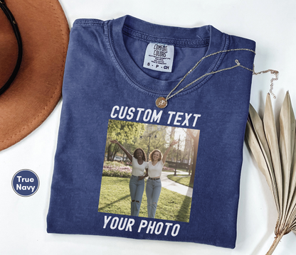 Comfort Colors Front and Back Personalized Photo and Text T-Shirt for Women, Custom Text and Photo Top, Birthday Gift, Christmas Gift, Bridesmaid Gift, Group Outfit