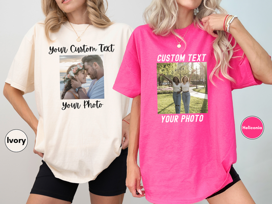 Comfort Colors Front or Back Personalized Photo and Text T-Shirt for Women, Custom Photo Shirt for Men