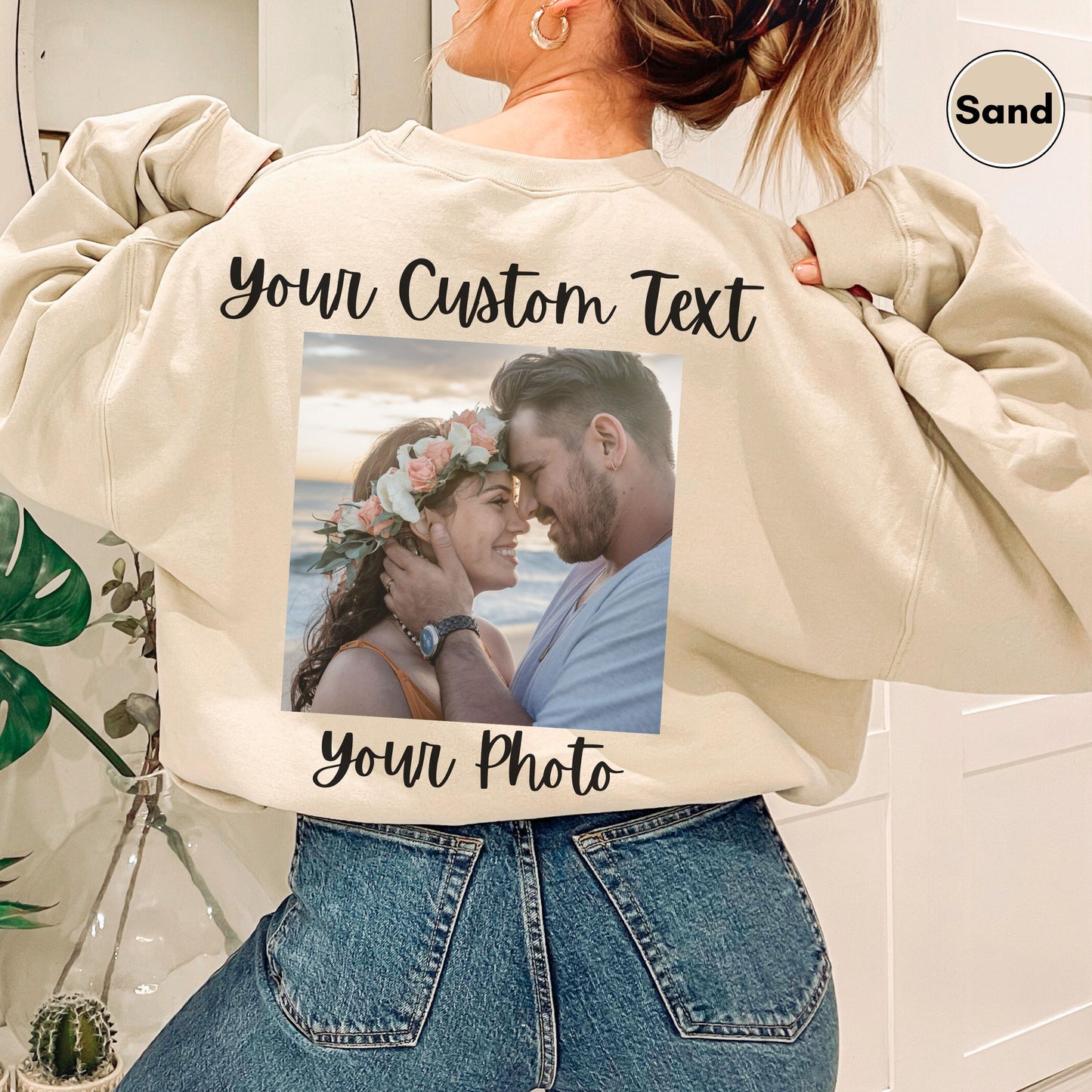 Personalized Sweatshirt for Women, Custom Back and Front Photo and Text Sweatshirt, Add Your Image Words Logo, Custom Sweatshirt for Men