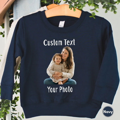 Personalized Front and Back Toddler Sweatshirt, Custom Photo and Text Toddler Sweatshirt